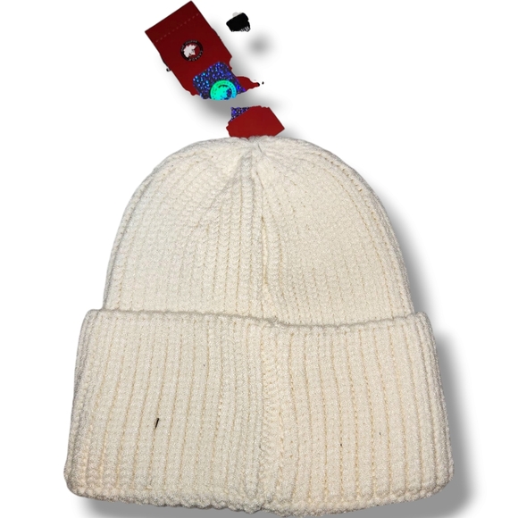 Canada Weather Gear White Red Logo Beanie Knit Hat Cuffed Cap Mens Women Unisex - Picture 3 of 3